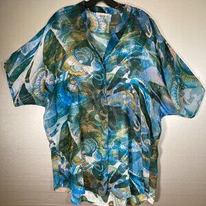 Alberto Makali Multicolor Sheer Short Sleeve Blouse
